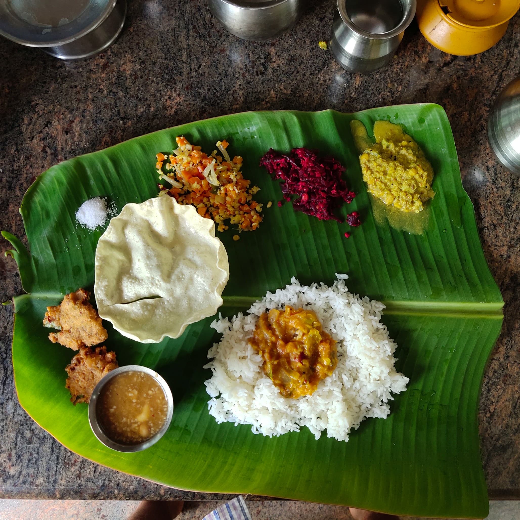 Traditional South Indian Meal on Banana Leaf